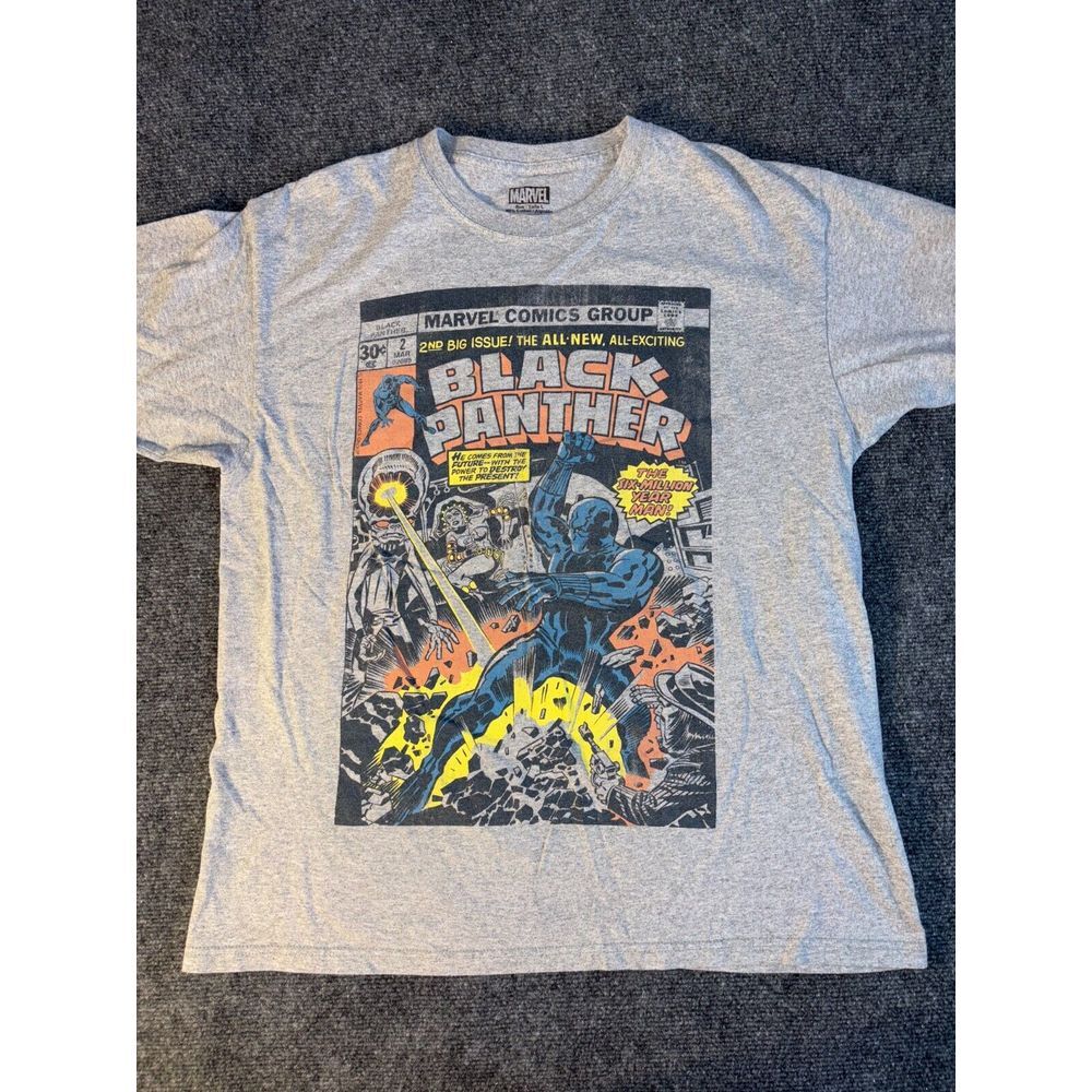 Marvel Shirt Mens Tall L Gray Short Sleeve Crew Neck Graphic Black Panther Tee